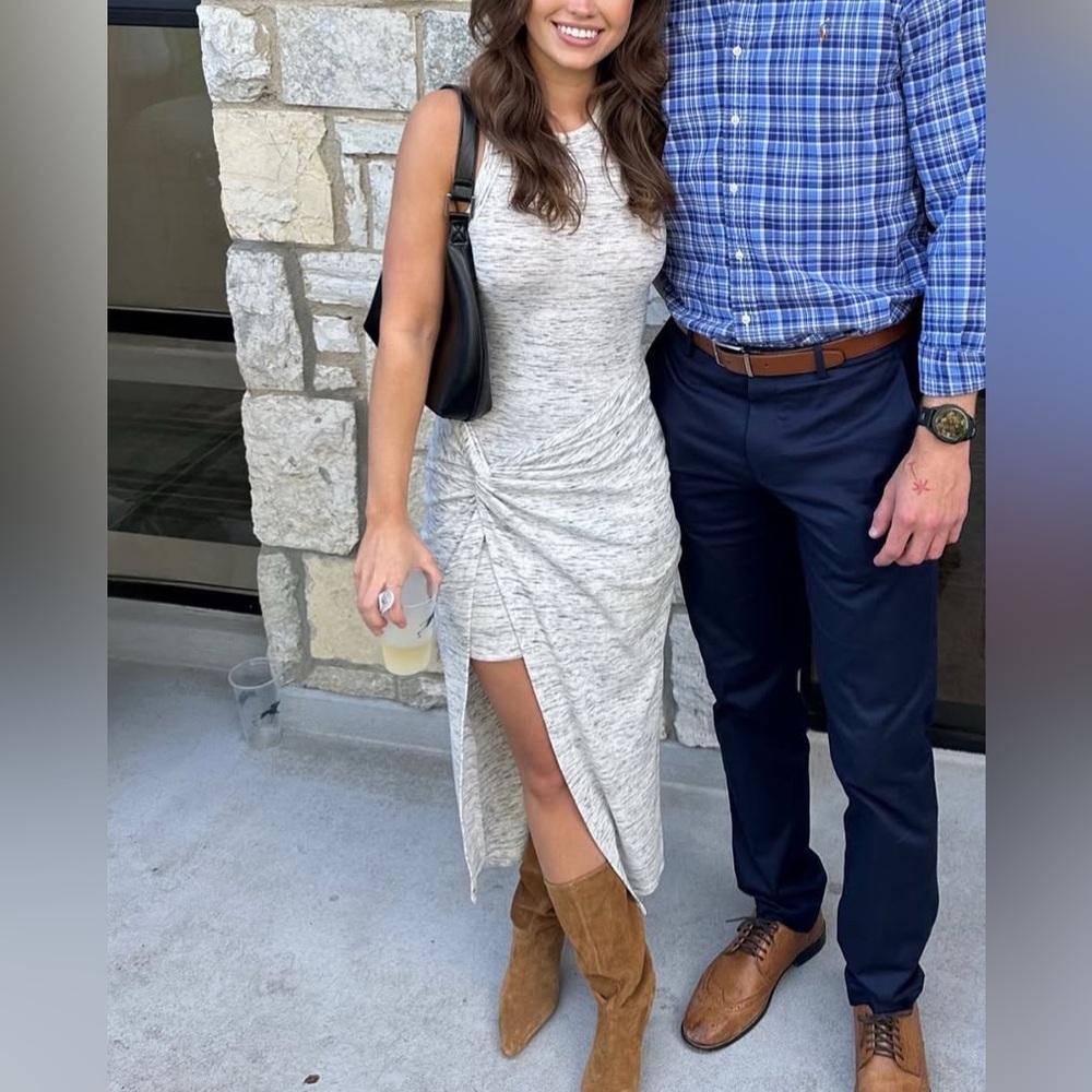 Revolve L’academie Racerback Midi Dress in Heather Grey Asymmetrical Slit XXS